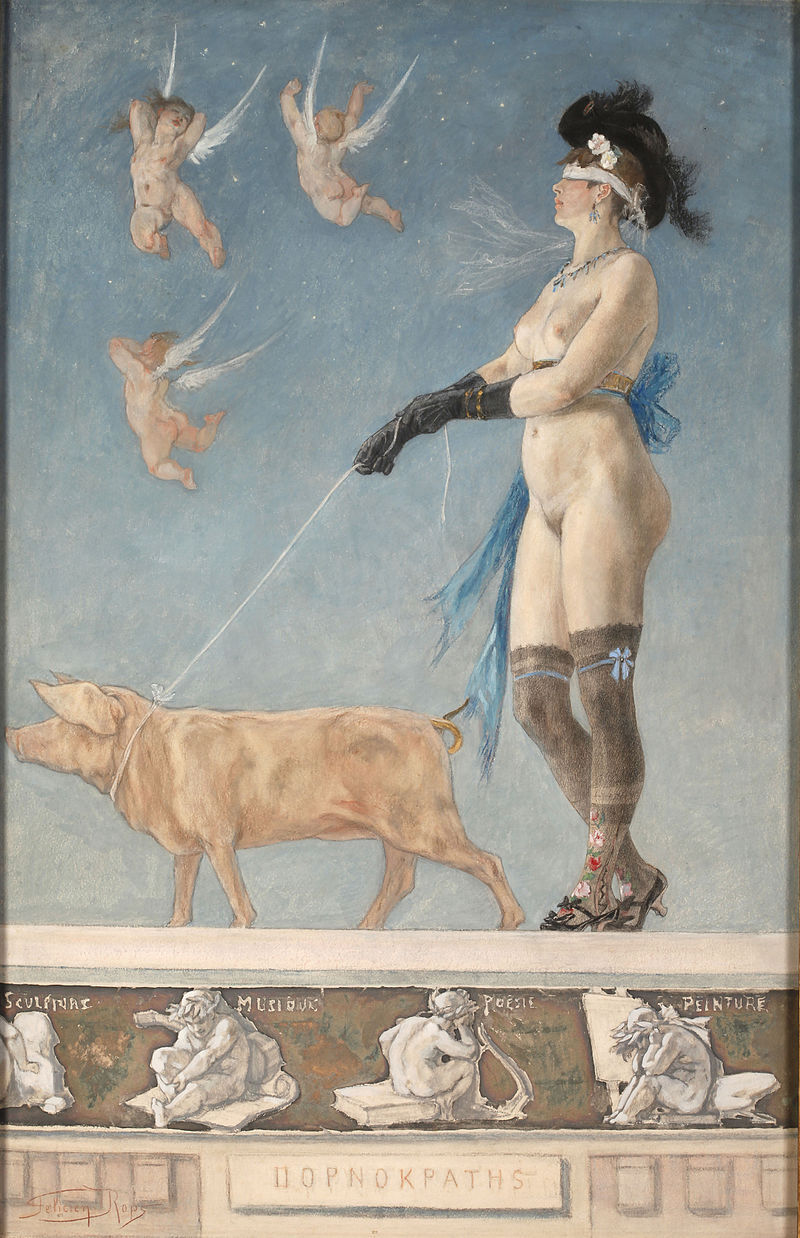 Félicien Rops, Pornokratès ou La Dame au Cochon, 1878, Musée Félicien Rops, Namur