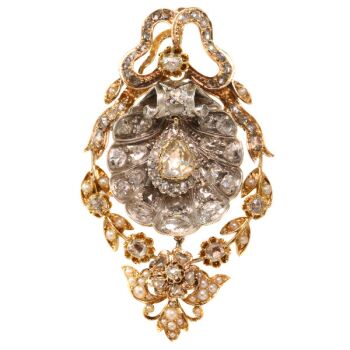 Antique pendant with big shell covered in diamonds can also be worn as brooch by Unknown artist