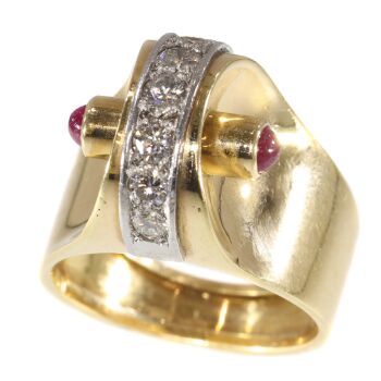 Extrovert and stylish red gold vintage Art Retro ring with diamonds and rubies by Unbekannter Künstler