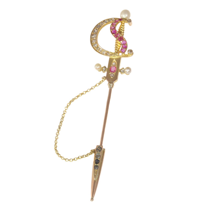 Antique gold pin in the shape of a bejeweld sword by Unbekannter Künstler