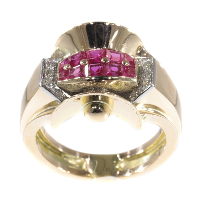 Original Vintage Retro ring with rubies and diamonds by Artiste Inconnu