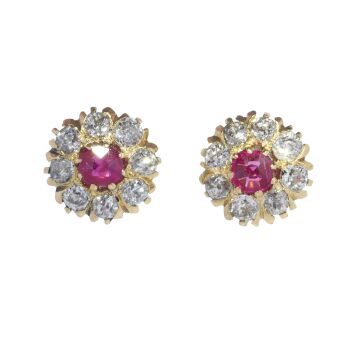 Antique Victorian antique diamond earstuds with natural rubies by Unbekannter Künstler