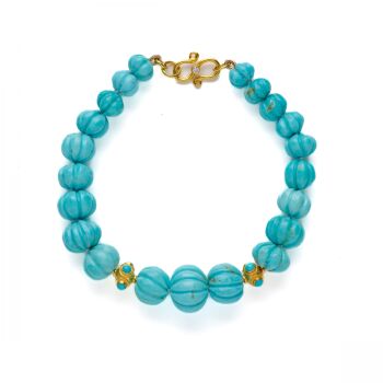 Kingman Turquoise 18K Gold Diamond Bracelet by Its My Gemme