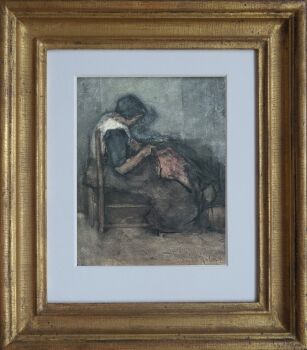 Jonge vrouw die kleding verstelt by Suze Bisschop-Robertson