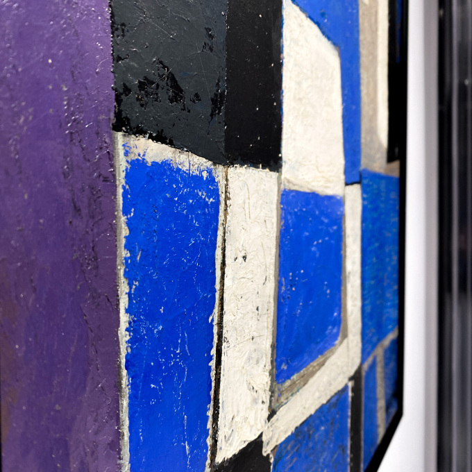 Mid-Century Modern Dutch Oil Painting "Composition in White, Black and Blue" by Georg Ruyter