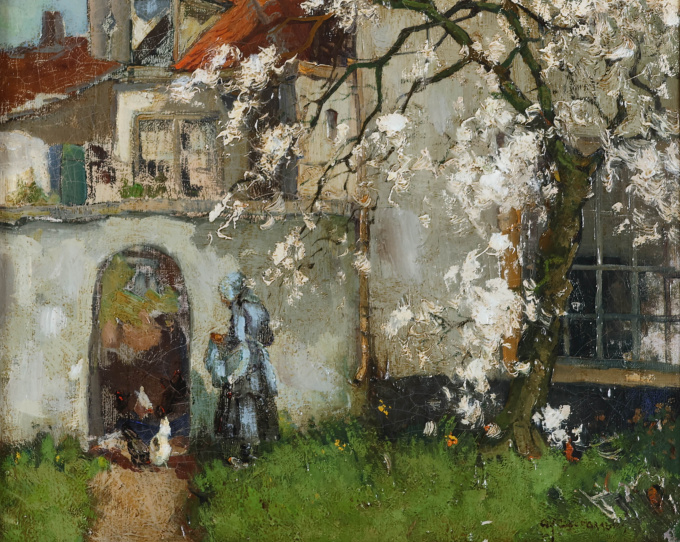 Chickens by the gate by GERARDUS JOHANNES DELFGAAUW