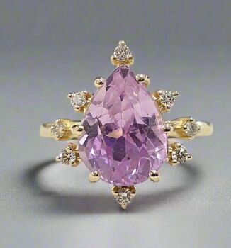 Pink Kunzite Diamond Statement 14K Yellow Gold Cocktail Ring by Its My Gemme