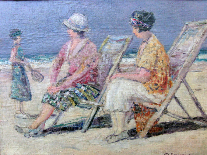 STRANDGEZICHT MET TWEE VROUWEN by Frans Smeers