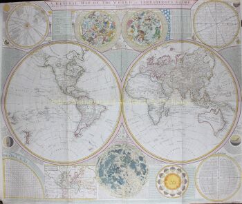 World, rare 18th century wall map by Dunn