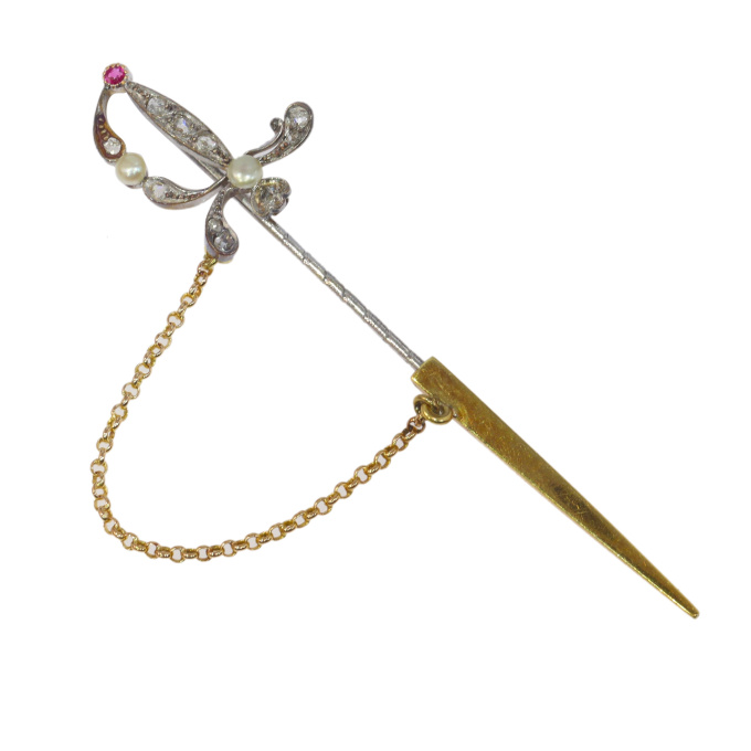 Antique diamond pin in the shape of a sword or dagger by Unknown artist