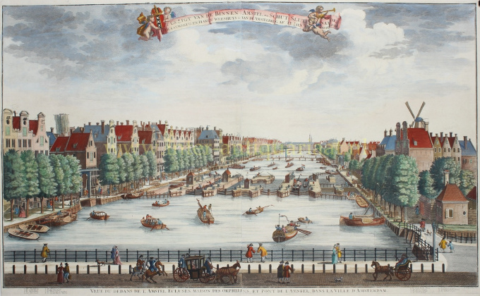 Antique map of Amsterdam, Amstel canal - Daniël Stoopendael + Widow Nicolaes Visscher, ca. 1720 by Artista Desconhecido