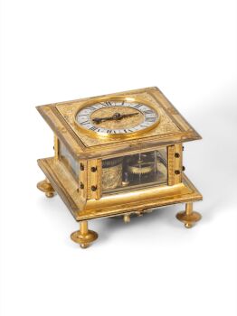 A fine South German engraved gilt horizontal table clock by Johann Sommer, Augsburg, circa 1650. by Johann Sommer