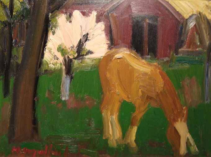 Veulen bij bloeiende boom / Foal under blossoming tree by Hubert Malfait