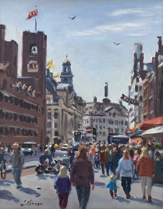 Amsterdam – Damrak met de Beurs van Berlage by Louis Visser
