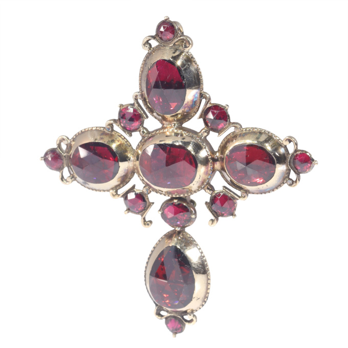 Antique French cross Badine" with large rose cut garnets made shortly after French Revolution" by Artiste Inconnu