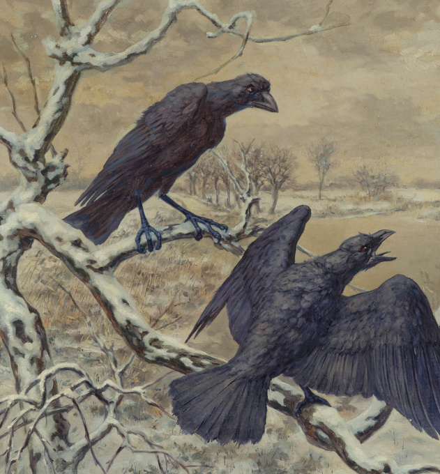 Crows in a tree by Huibert Antonie Ravenswaaij