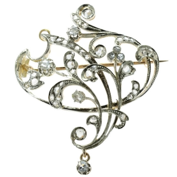 Art Nouveau brooch and pendant in gold with rose cut diamonds by Artista Desconhecido