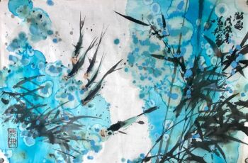 Carps in Blue by Wanqi Zhang