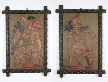 A pair of Javanese wooden polychrome painted wall panels, c. 1900 by Artiste Inconnu