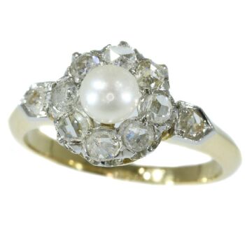 Late nineteenth Century diamond pearl engagement ring by Unknown artist