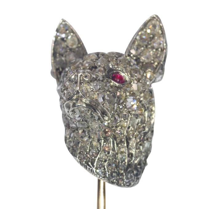 Antique Victorian fully diamond set dogs head stick pin by Artiste Inconnu