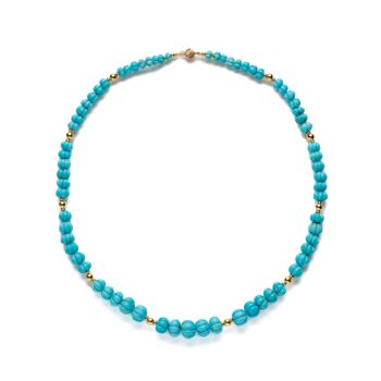 Persian Blue Kingman Turquoise 18K Gold Necklace by Its My Gemme
