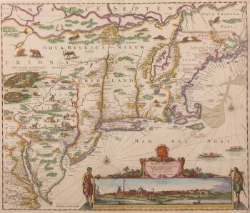 Map of New Netherland, New England, as well as Pennsylvania and a part of Virginia. by Justus Danckerts