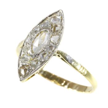 Vintage Art Deco navette or boat shaped ring with rose cut diamonds by Artista Sconosciuto