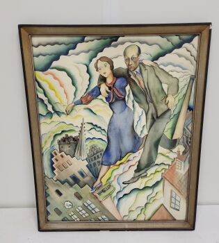 In den Hert, a couple in the clouds over Ghent by Kopel Simelovitz