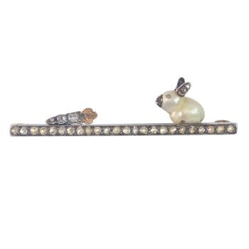 Late Victorian amusing diamond and pearl jewel - a true one carrot diamond brooch by Artiste Inconnu