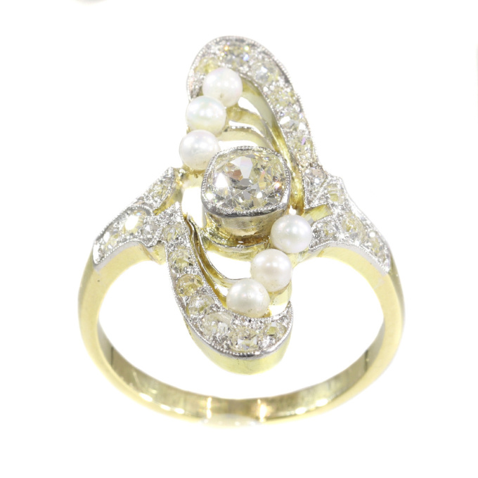 Magnificent Art Nouveau diamond and pearl ring by Unknown artist