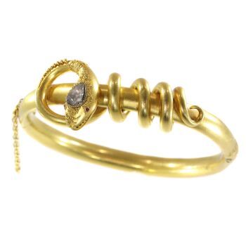 Antique Victorian 18K gold diamond bracelet snake coiled around its own body by Unknown artist