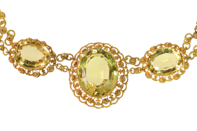 Historic 1820 Citrine and Gold Necklace, Filigree and Granulation, Very Fine Condition by Artista Desconhecido