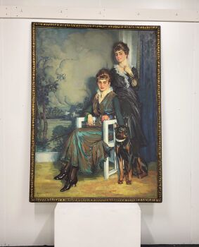 De Gezusters v.d. W. with their Doberman by Frans Hogerwaard