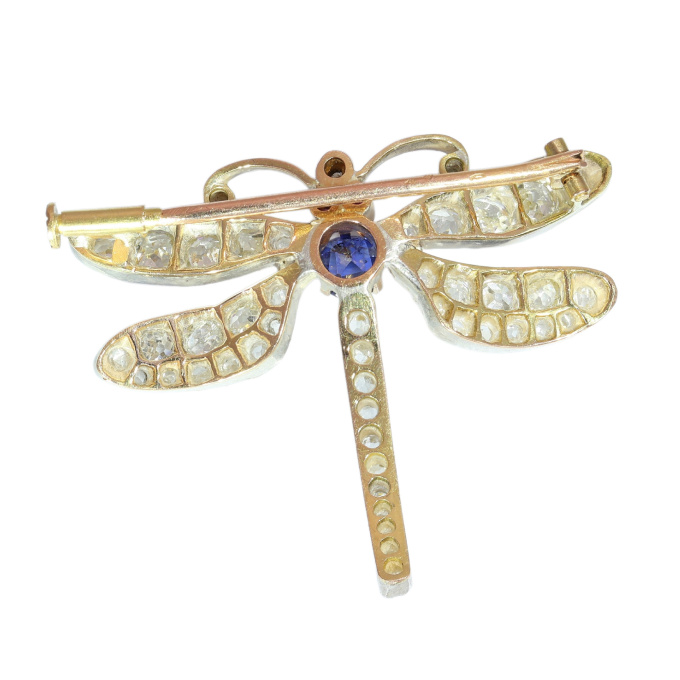 Late Victorian Dragonfly Brooch, Diamond Set Wings and Sapphire Body, circa 1900 by Artista Sconosciuto