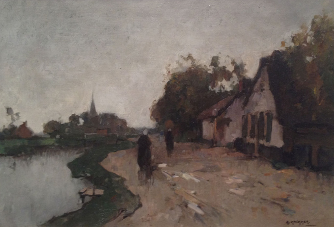 Riverview with a village (Kortenhoef, Netherlands) by Aris Knikker