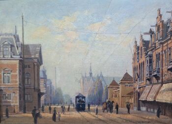 Stadsgezicht Amsterdam, Van Baerlestraat met het Koninklijk Concertgebouw en de Amsterdamse IJsclub by Wilbrandus Joannes Koppius