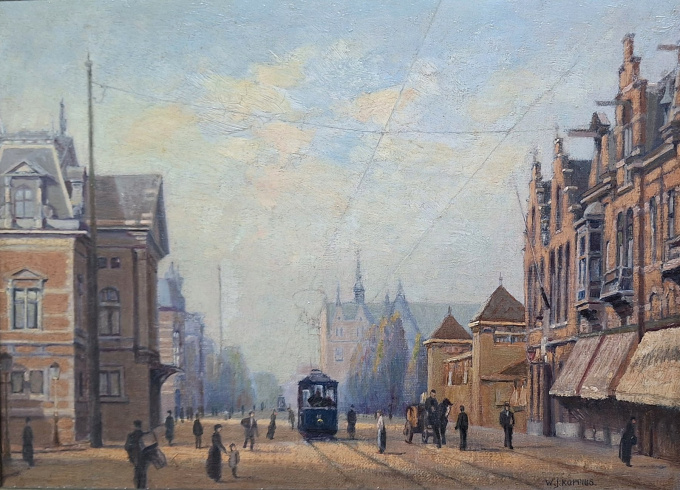 Stadsgezicht Amsterdam, Van Baerlestraat met het Koninklijk Concertgebouw en de Amsterdamse IJsclub by Wilbrandus Joannes Koppius