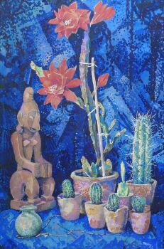 Stilleven met cactussen en voorouderbeeld by Herman Bieling