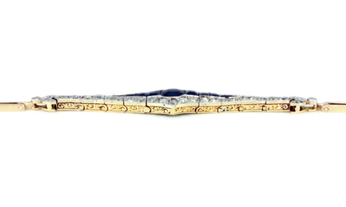Belle Epoque gold and platinum bracelet with diamonds and sapphires by Artiste Inconnu