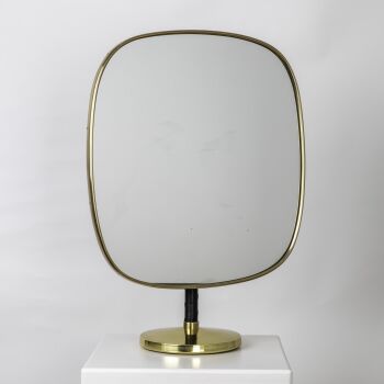 Scandinavian Modern Brass and Leather Table Mirror – Nordiska Kompaniet, Sweden 1950’s by David Rosén