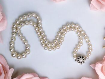 Jugenstil Saltwater Akoya Pearl 150 Carat Diamond 18K White Gold Necklace by Its My Gemme