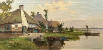 Farm at the lake by J.H. Kaemmerer