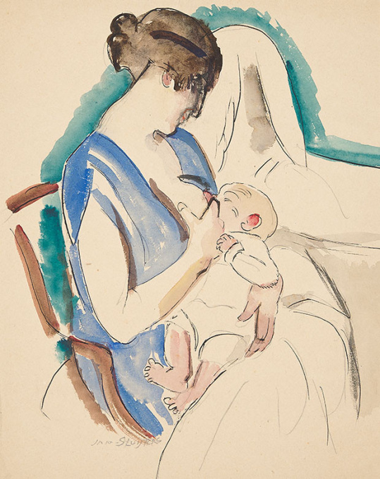 Zogende vrouw in blauwe jurk by Jan Sluijters
