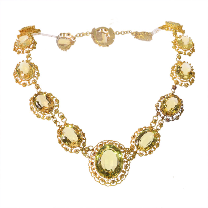 Historic 1820 Citrine and Gold Necklace, Filigree and Granulation, Very Fine Condition by Artista Desconhecido