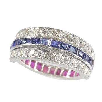 Magnificent eternity band with rubies and sapphires and hinged diamond parts by Onbekende Kunstenaar