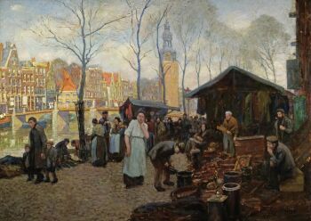 Joodse markt aan de Oudeschans in Amsterdam by Gerard Johan Staller