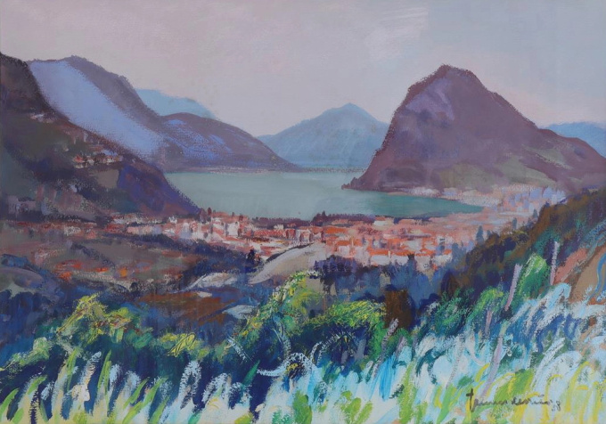 Meer van Lugano - Kanton Tessin met meer en Monte Bré by Jannes de Vries