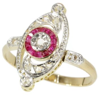 Charming Belle Epoque Art Deco ring with diamonds and rubies by Unknown artist