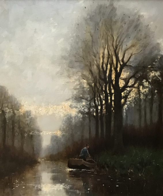 Rivier bij bos by Petrus Schiedges